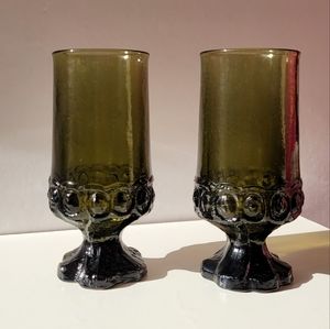 2 Avocado Green Tiffin Franciscan Madiera Vintage Crystal Water Glass Replacemen